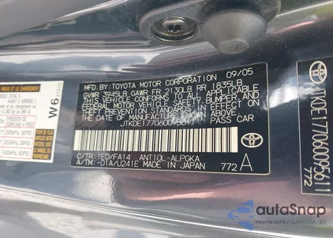 2006 Scion Tc z USA, uszkodzony, nr VIN JTKDE177060095611